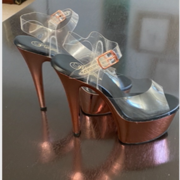 Pleaser Stilettos | Rose Gold + Clear - Picture 2 of 15